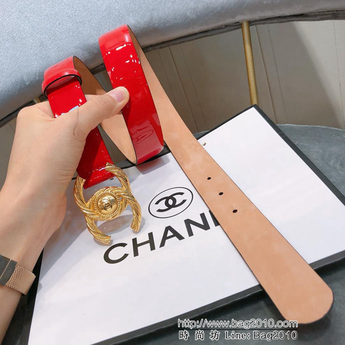 CHANEL香奈兒 18新款 30mm精品 進口皮漆皮面料 樹膏底妖帶 網紅同款腰帶 紅色腰帶  xfp1162